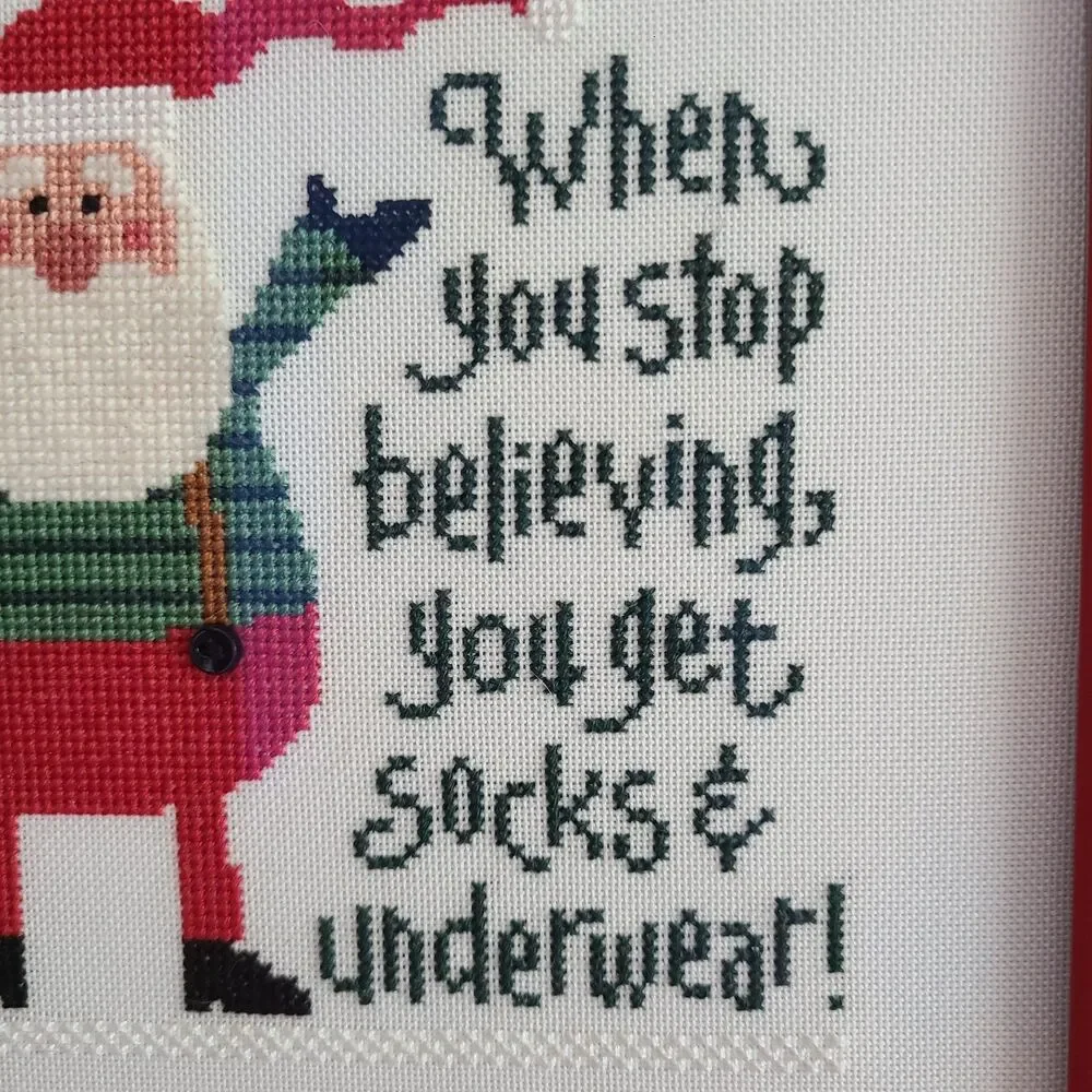 Santa Christmas Cross Stitch When You Stop Believing Humor Funny Wall Frame